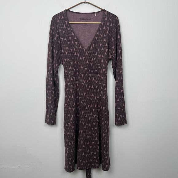 Toad&Co Size L Cue Wrap Dress Huckleberry Line Print Organic Cotton Blend V-Neck - Picture 2 of 11